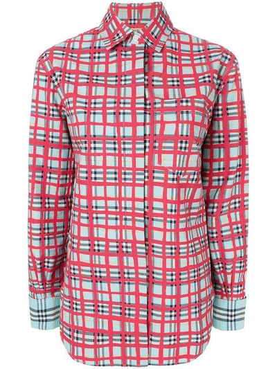 Shop Burberry Checked Shirt In Blue