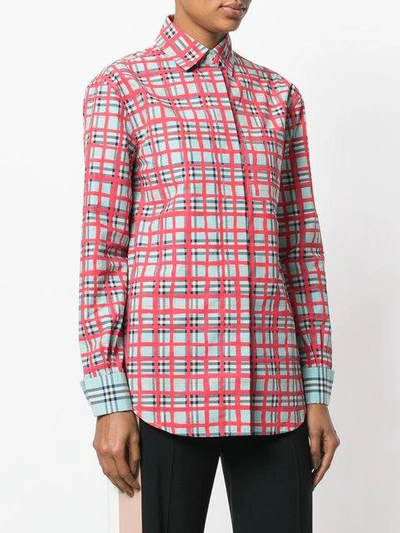 Shop Burberry Checked Shirt In Blue