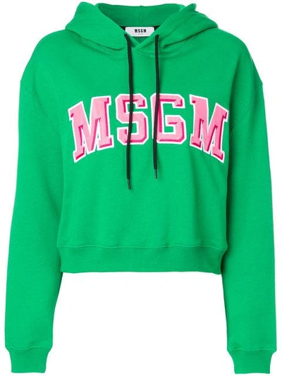Shop Msgm Cropped Logo Hoodie - Green