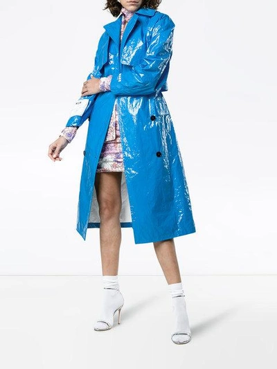Shop Msgm Oversized Pvc Trench Coat In Blue