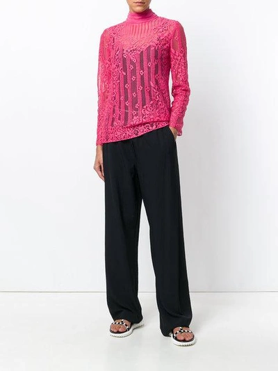 Shop Valentino Mock Neck Lace Blouse  In 0ho Shadow Pink