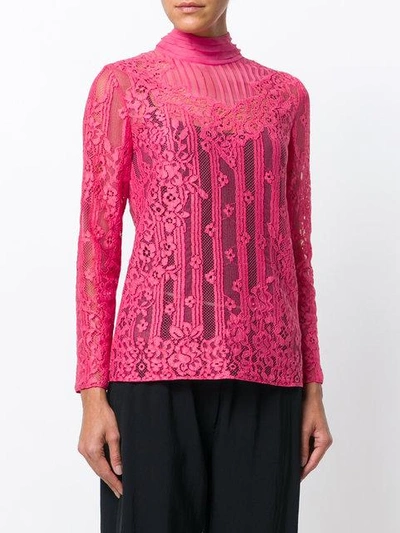 Shop Valentino Mock Neck Lace Blouse  In 0ho Shadow Pink