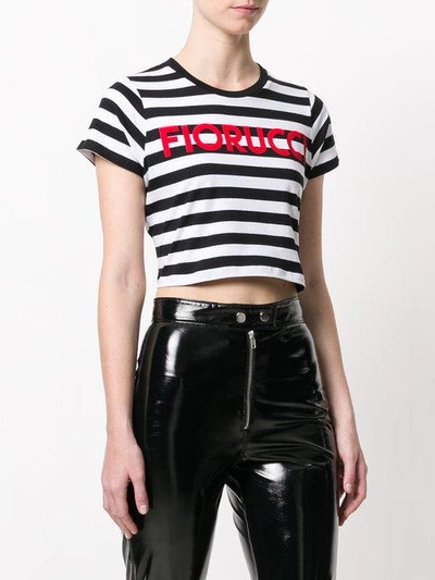 Shop Fiorucci Striped Cropped T-shirt In Black