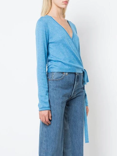 Shop Marina Moscone V-neck Wrap Sweater In Blue