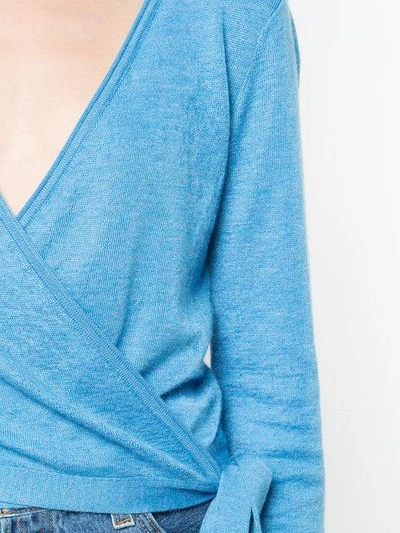 Shop Marina Moscone V-neck Wrap Sweater In Blue