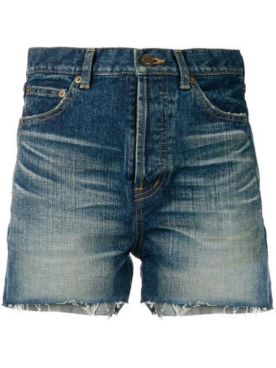 Shop Saint Laurent Slim Denim Shorts In Blue