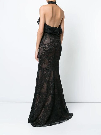 Shop Marchesa Notte Ruffled Guipure Lace Gown In Black