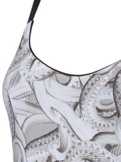 Shop Belusso Snake Print Reversible Cross Back Swimsuit In White