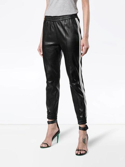 Shop Sprwmn Leather Track Pants With Stripes