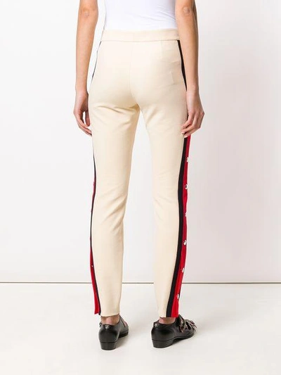 Shop Gucci Side Striped Slim Trousers In Neutrals