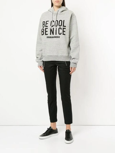 Shop Dsquared2 Be Cool Be Nice Print Hoodie In Grey