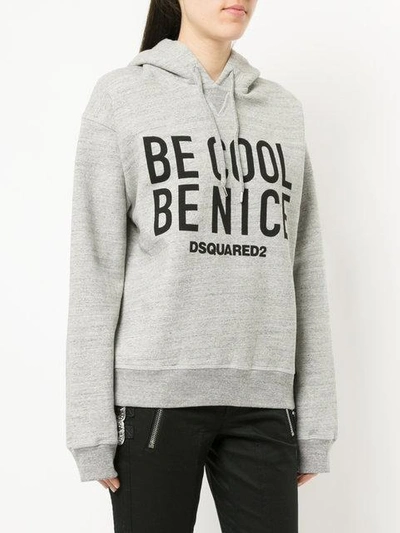 Shop Dsquared2 Be Cool Be Nice Print Hoodie In Grey