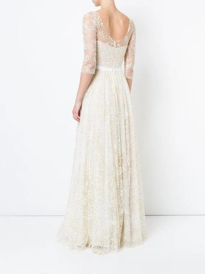 Shop Marchesa Notte Glitter Tulle Gown In Neutrals