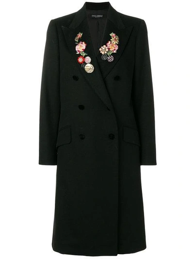 Shop Dolce & Gabbana Double-breasted Floral Embroidered Coat - Black