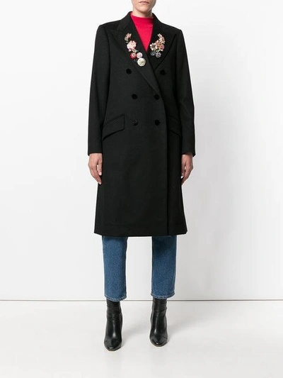 Shop Dolce & Gabbana Double-breasted Floral Embroidered Coat - Black