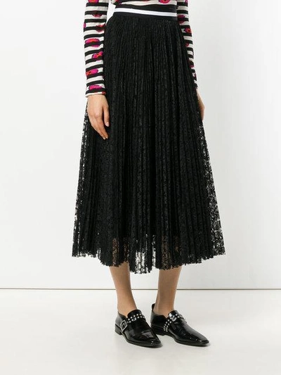 Shop Msgm Pleated Lace Skirt - Black
