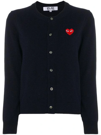 Shop Comme Des Garçons Play Embroidered Heart Cardigan In Blue