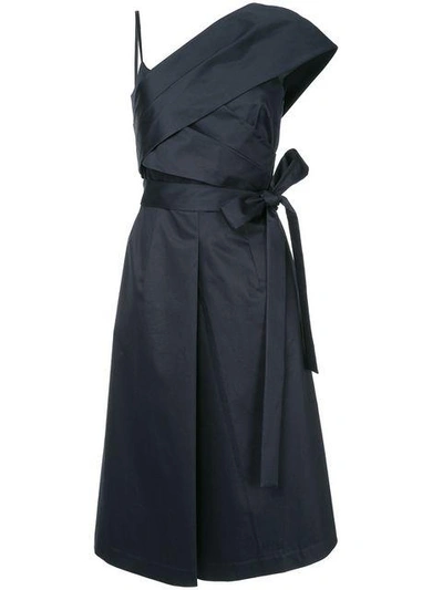 Shop Goen J Goen.j One Shoulder Belted Wrap Dress - Blue