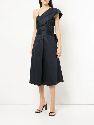 Shop Goen J Goen.j One Shoulder Belted Wrap Dress - Blue