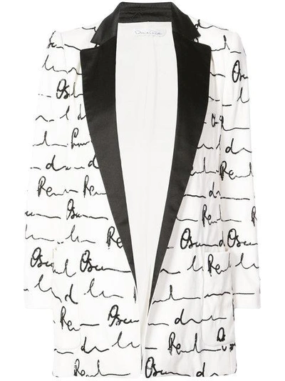 Shop Oscar De La Renta Shawl Collar Printed Blazer In White