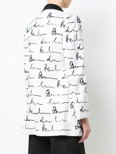 Shop Oscar De La Renta Shawl Collar Printed Blazer In White