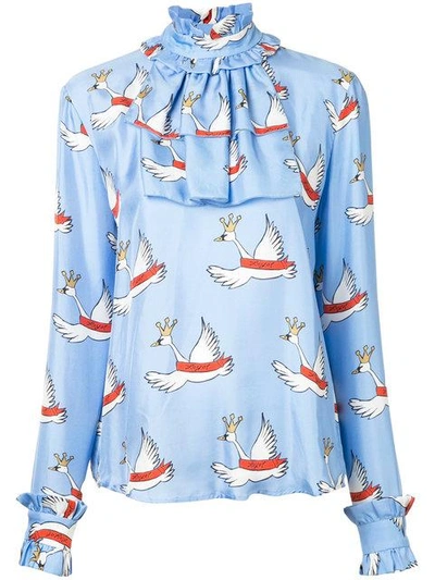 Shop Macgraw Swan Print Blouse In Blue