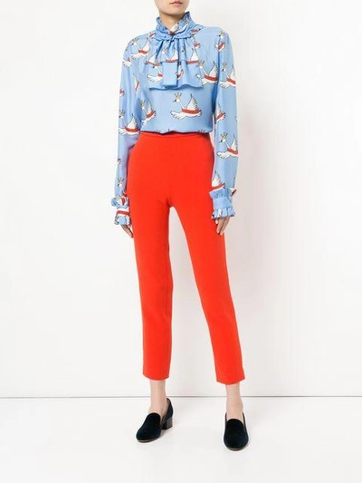 Shop Macgraw Swan Print Blouse In Blue