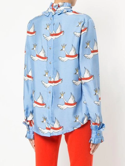 Shop Macgraw Swan Print Blouse In Blue