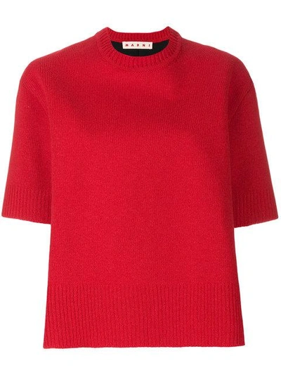 Shop Marni Short Sleeve Knitted Top In Red
