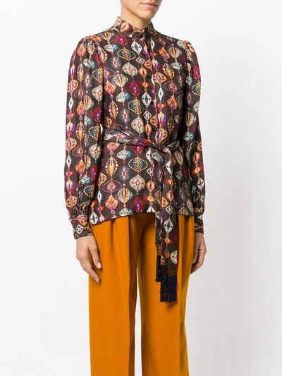 Shop Michel Klein Abstract-print Silk Blouse In Brown