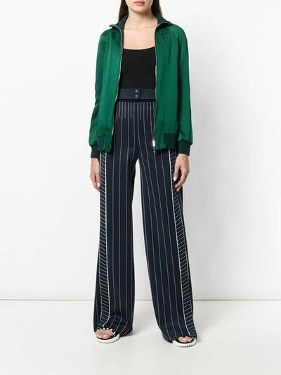 Shop Valentino Straight Leg Belted Pinstripe Trousers In Blue