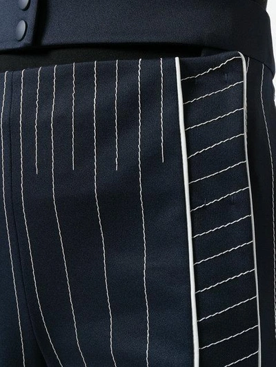 Shop Valentino Straight Leg Belted Pinstripe Trousers In Blue