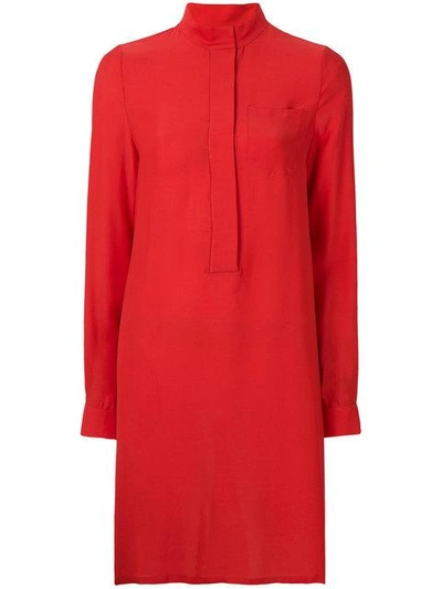 Shop Noon By Noor Olivia Mandarin Collar Longsleeved Shirtdress In Red