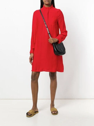 Shop Noon By Noor Olivia Mandarin Collar Longsleeved Shirtdress In Red