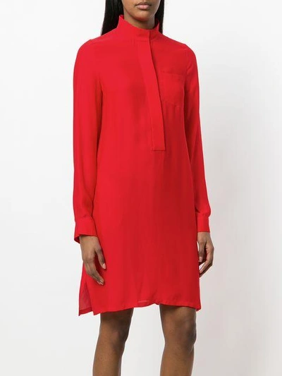 Shop Noon By Noor Olivia Mandarin Collar Longsleeved Shirtdress In Red