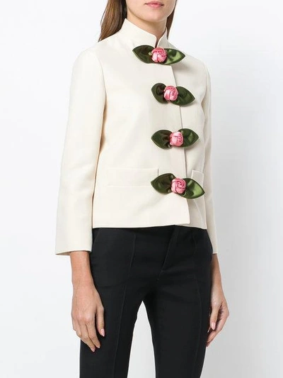 Shop Gucci Rose Embellished Jacket In Neutrals