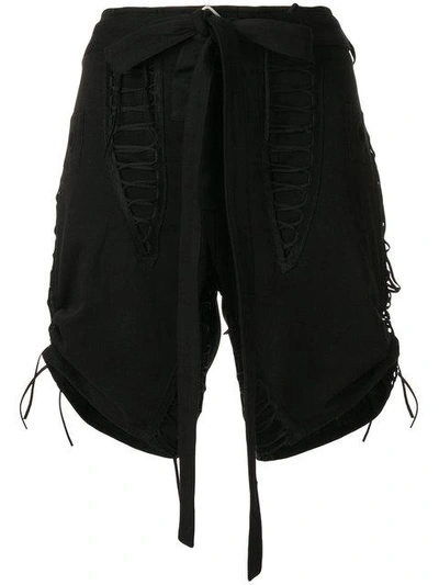 Shop Saint Laurent Lace-up Design Shorts - Black