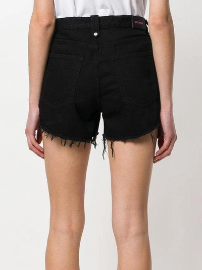 Shop Diesel Distressed Denim Shorts In Black