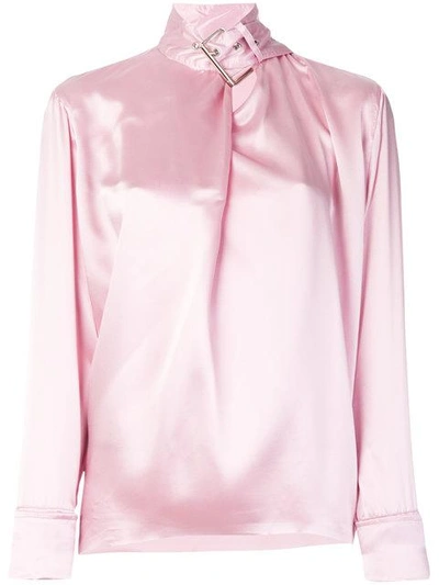 Shop Marques' Almeida Satin Buckle-neck Blouse In Pink