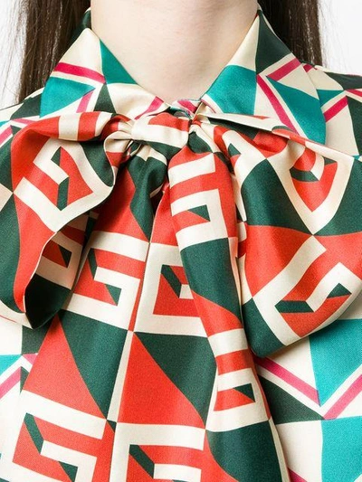 Shop Gucci Geometric Print Blouse With Pussy Bow In Multicolour
