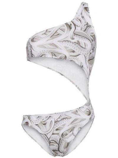 Shop Belusso Snake Print Cutout Swimsuit In White