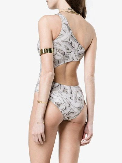 Shop Belusso Snake Print Cutout Swimsuit In White