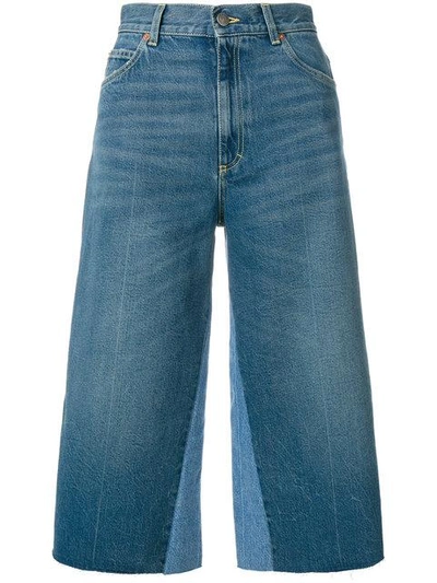 Shop Gucci Butterfly Patch Cropped Jeans In Blue