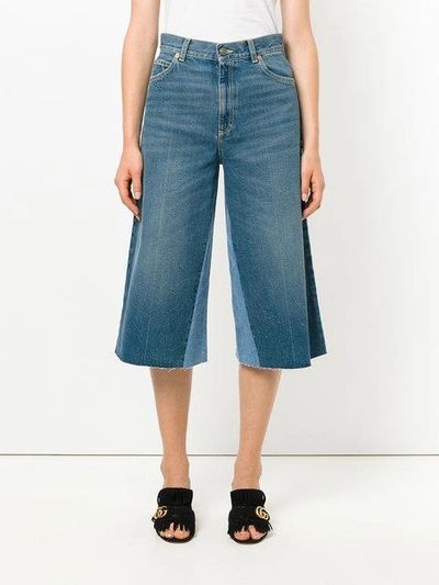 Shop Gucci Butterfly Patch Cropped Jeans In Blue