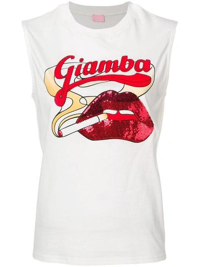 Shop Giamba Logo Print Tank Top - White