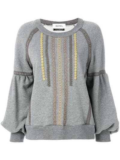 Shop Muveil Embroidered Sweater - Grey