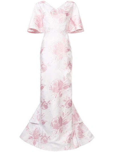 Shop Christian Siriano Floral Print Gown In White