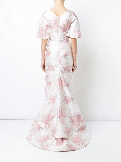 Shop Christian Siriano Floral Print Gown In White