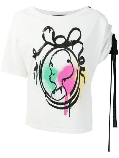 Shop Boutique Moschino Graffiti Print Lace Detail T-shirt - White
