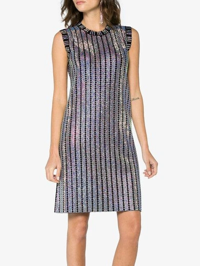 Shop Gucci Crystal Embroidered Ribbed Knit Dress - Black